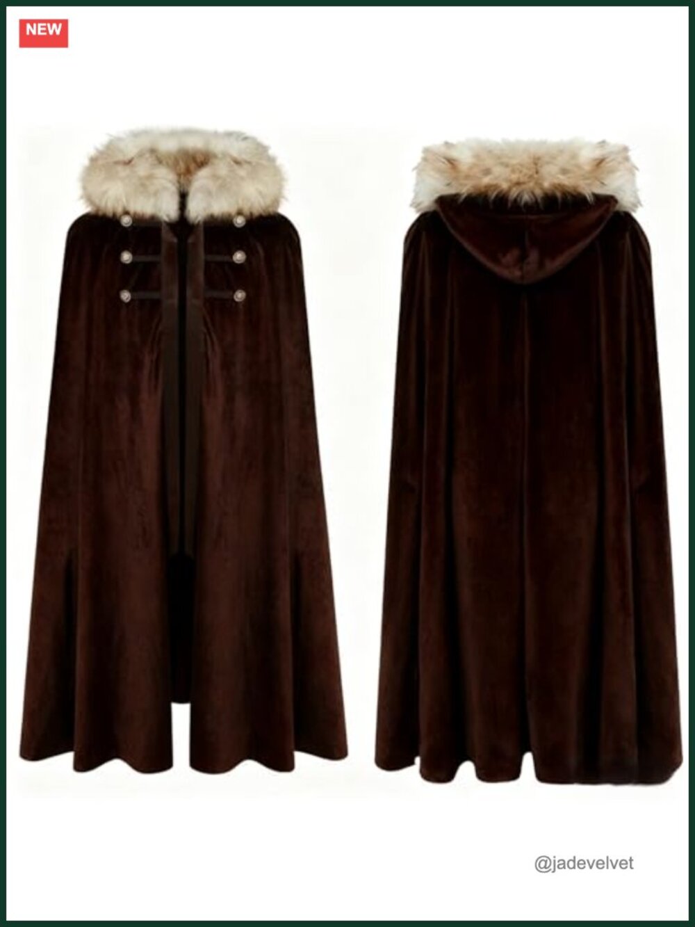 Velvet Hooded Cloak Medieval Viking Renaissance Costume Cape LARP